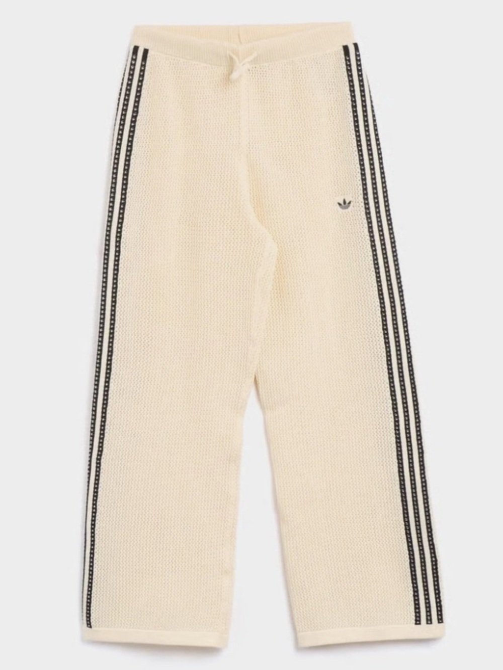 Adidas Crochet Wide-Leg Knit Track Pants with Black Side Stripes